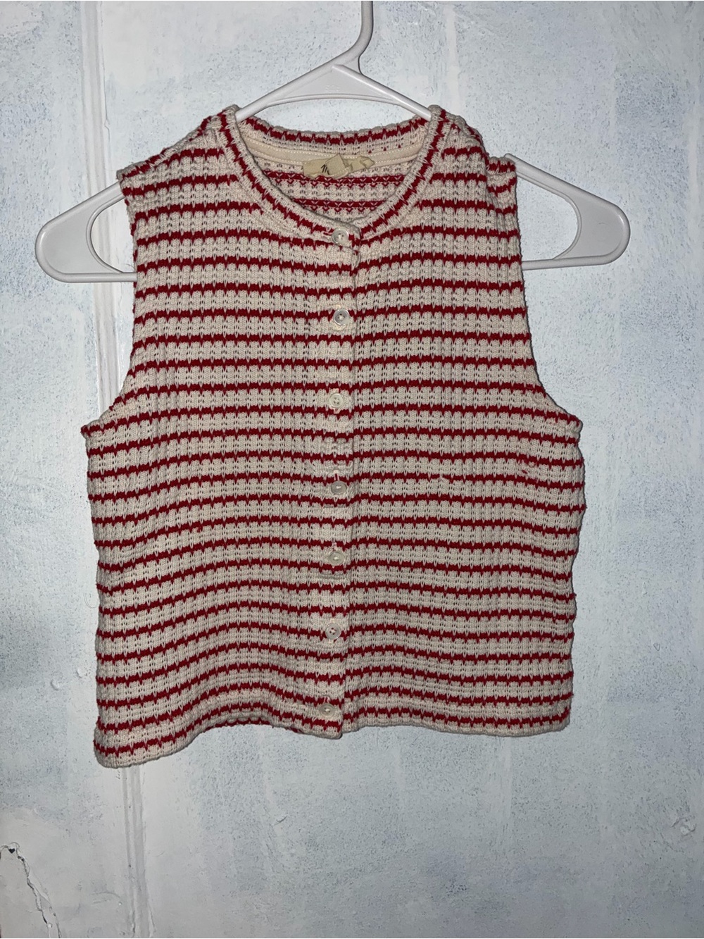 Madewell Red & Cream Striped Knit Button Tank